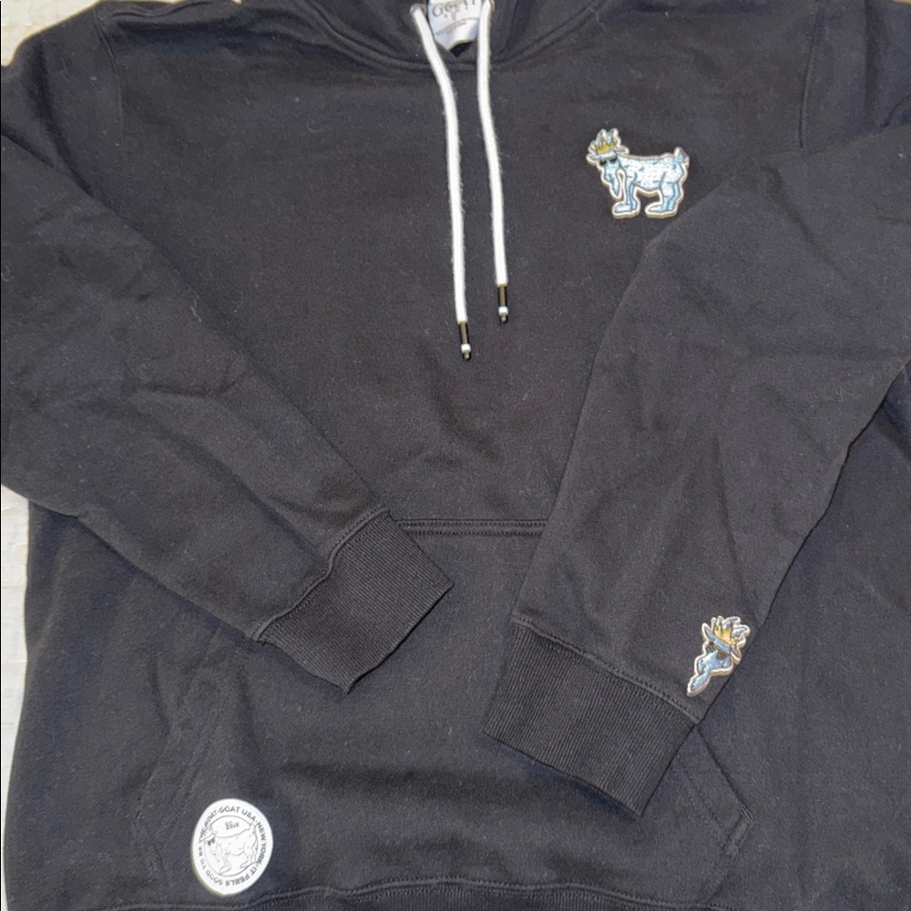 Classic Black Hoodie with Blue Embroidered Design - Picture 4 of 12